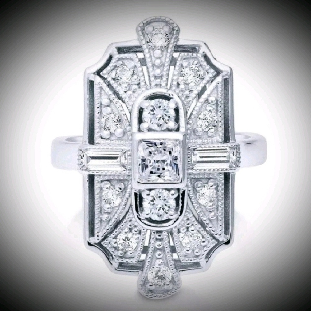 Antique Art Deco Style Cubic  Zirconia Ring